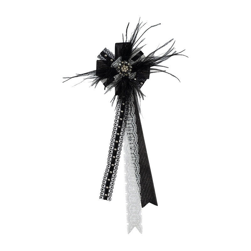 NO_ROMANCE_Ivory_Gold_Lace_Satin_Ribbon_Feather_Handmade_Women&