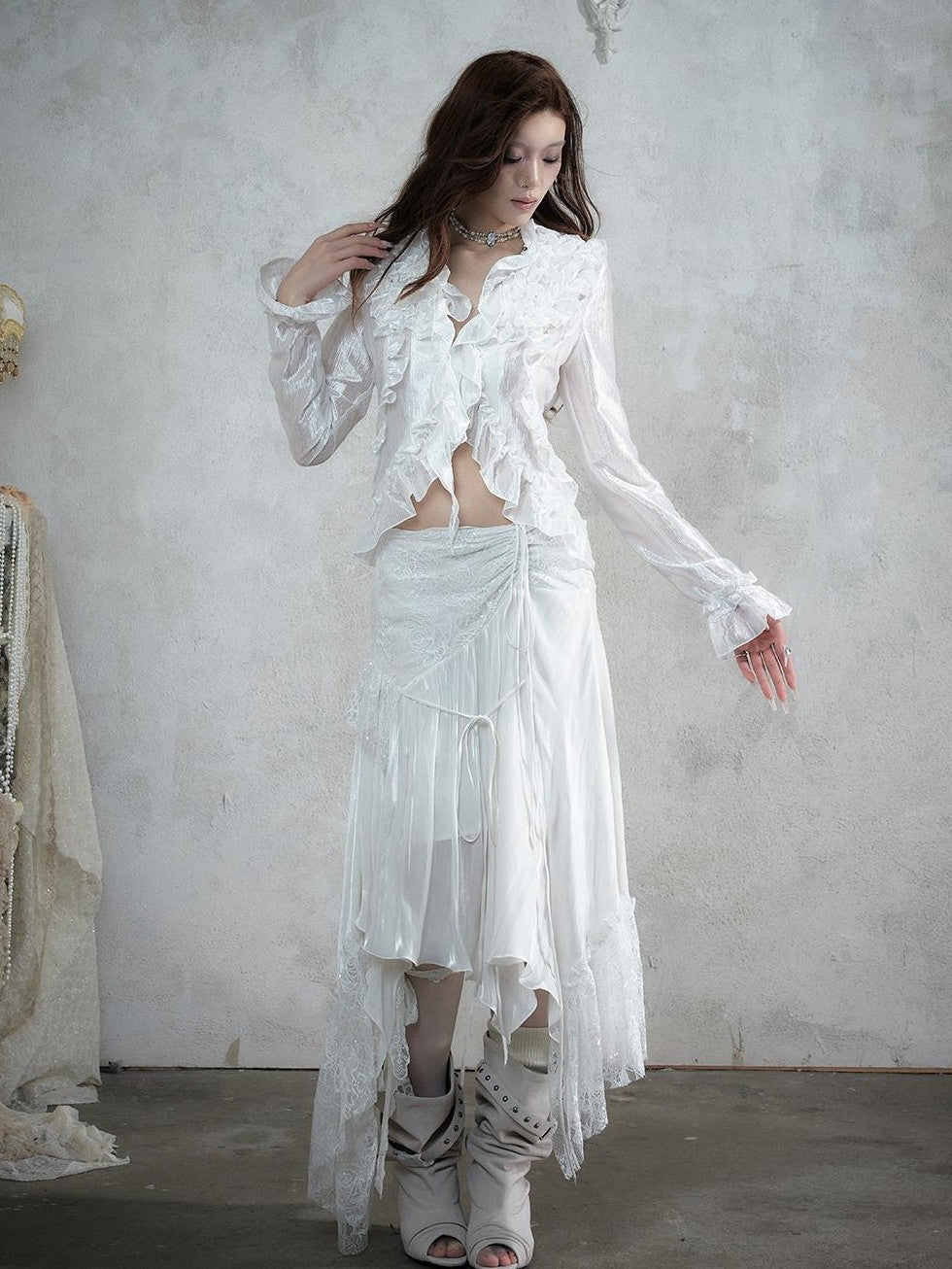 NO ROMANCE Lace Spliced Strappy Asymmetric Women&