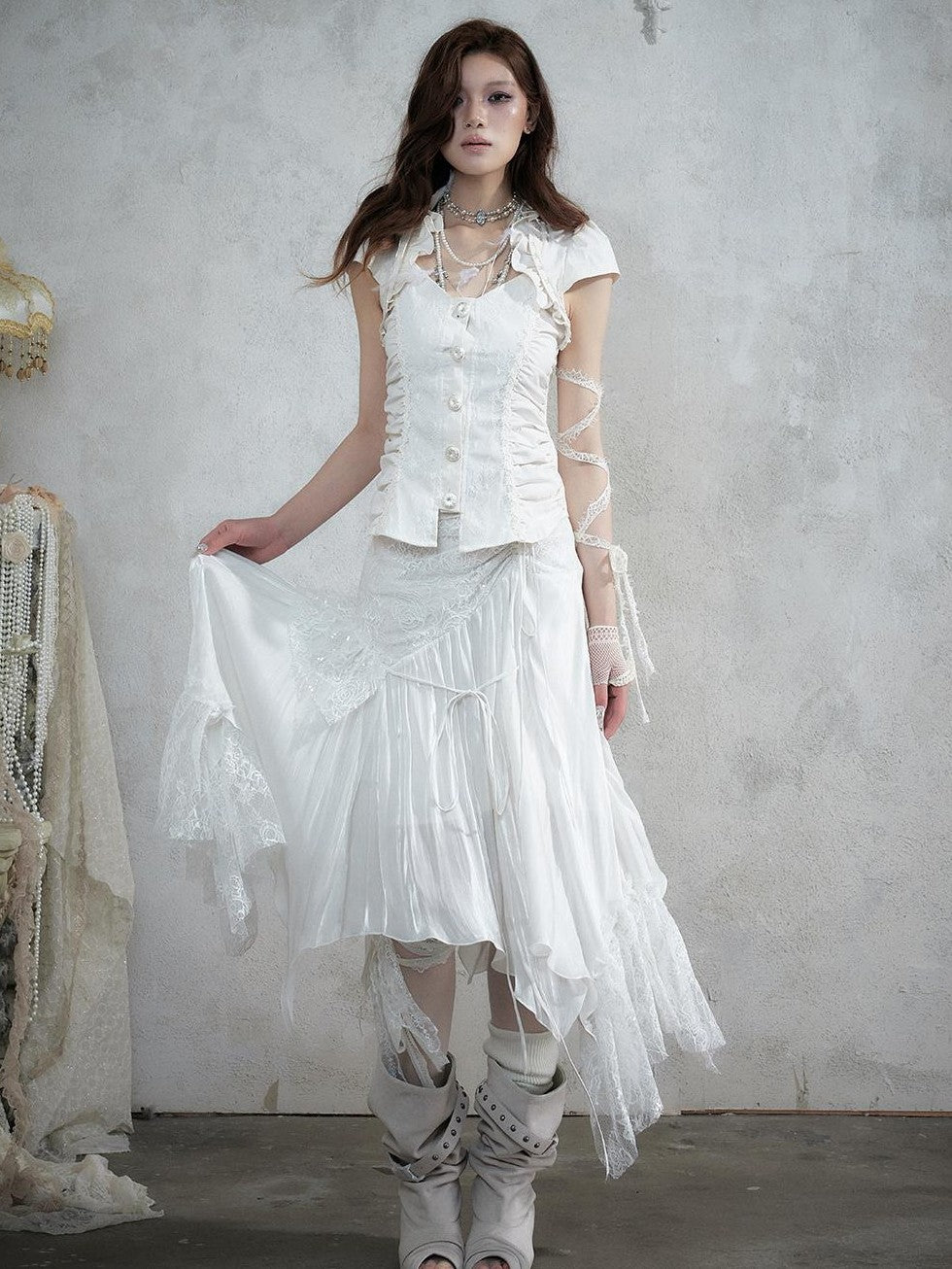 NO ROMANCE Lace Spliced Strappy Asymmetric Women&
