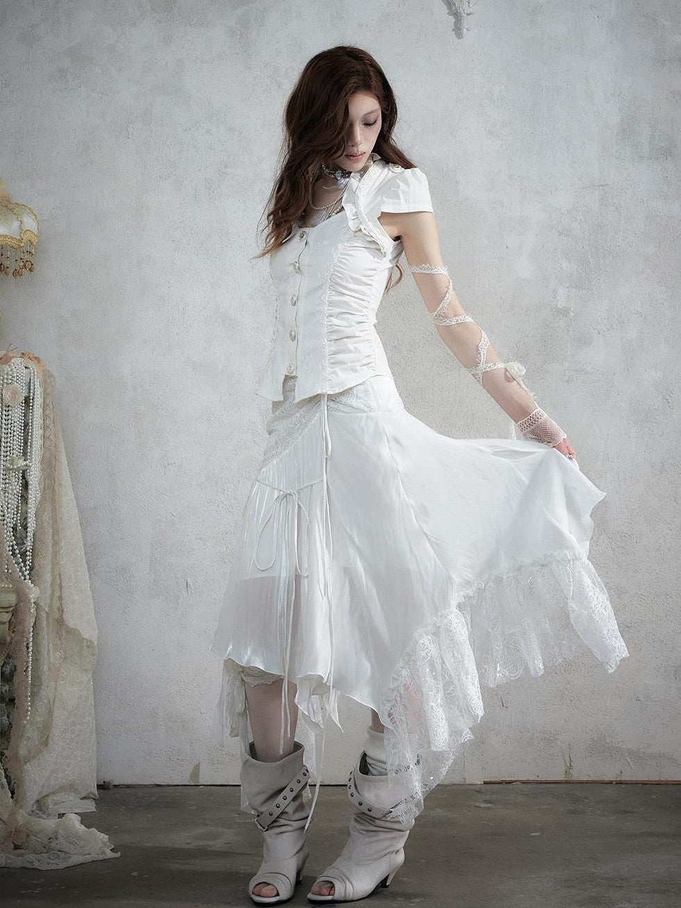 NO ROMANCE Lace Spliced Strappy Asymmetric Women&