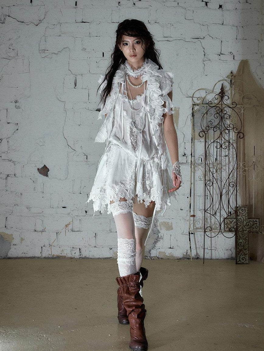 NO ROMANCE Lace Velvet Drawstring V-neck Irregular Women&