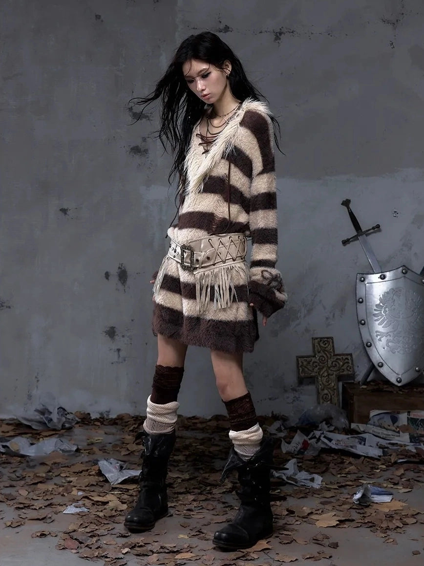 NO ROMANCE Leather Tassel Vintage Punk Metal Pin Buckle Women Waist Black Khaki Belt