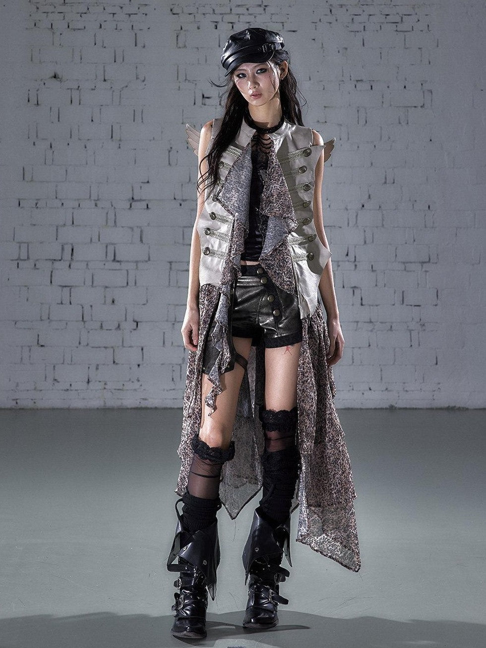 NO ROMANCE Leopard Embroidered Wing Patchwork Asymmetrical Women&