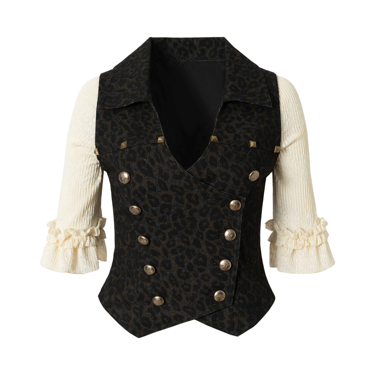 NO_ROMANCE_Leopard_Lace_Faux_Layered_Double_Breasted_Half_Sleeve_Women&