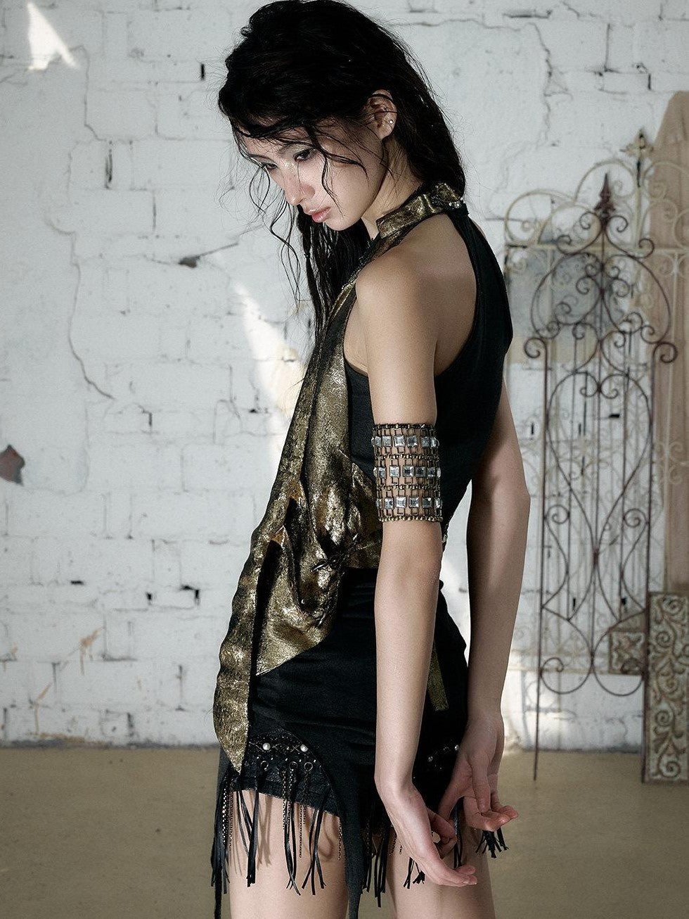 NO ROMANCE Leopard Print Halter V-neck Faux Two Piece Slim Long Strap Women&