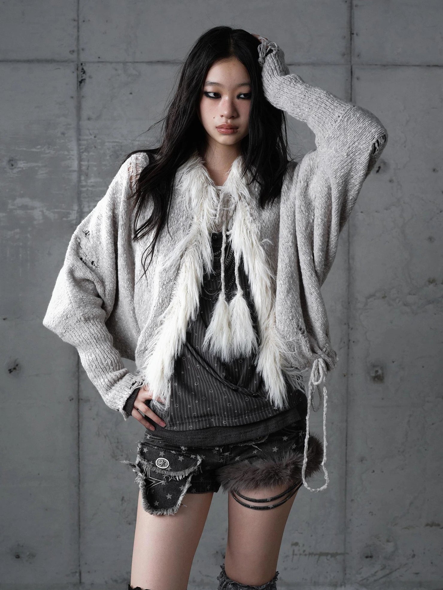 NO ROMANCE Oversized Wool Blend Knit Fringe Open Front Cardigan Batwing Long Sleeve Sweater