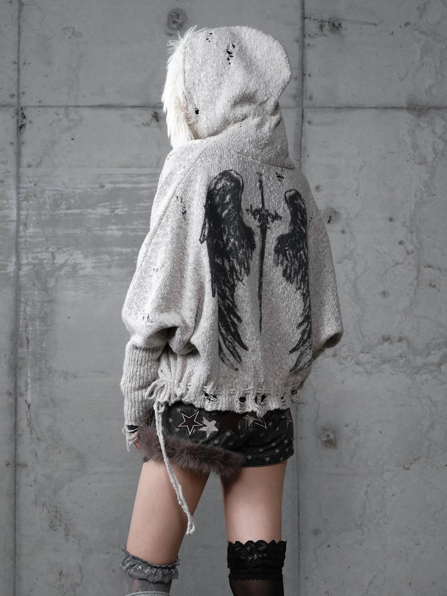 NO ROMANCE Oversized Wool Blend Knit Fringe Open Front Cardigan Batwing Long Sleeve Sweater