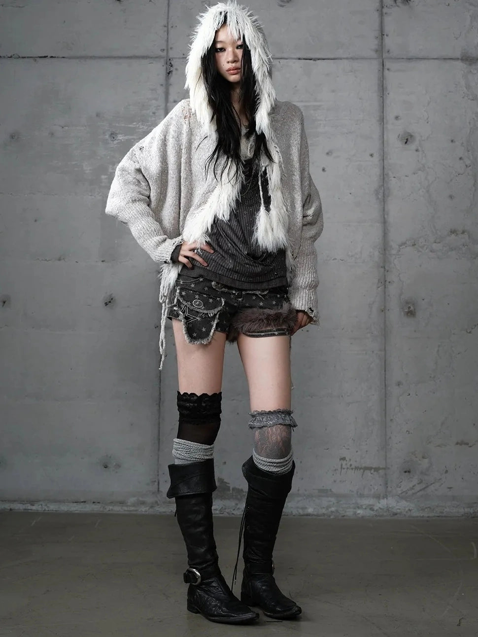 NO ROMANCE Oversized Wool Blend Knit Fringe Open Front Cardigan Batwing Long Sleeve Sweater