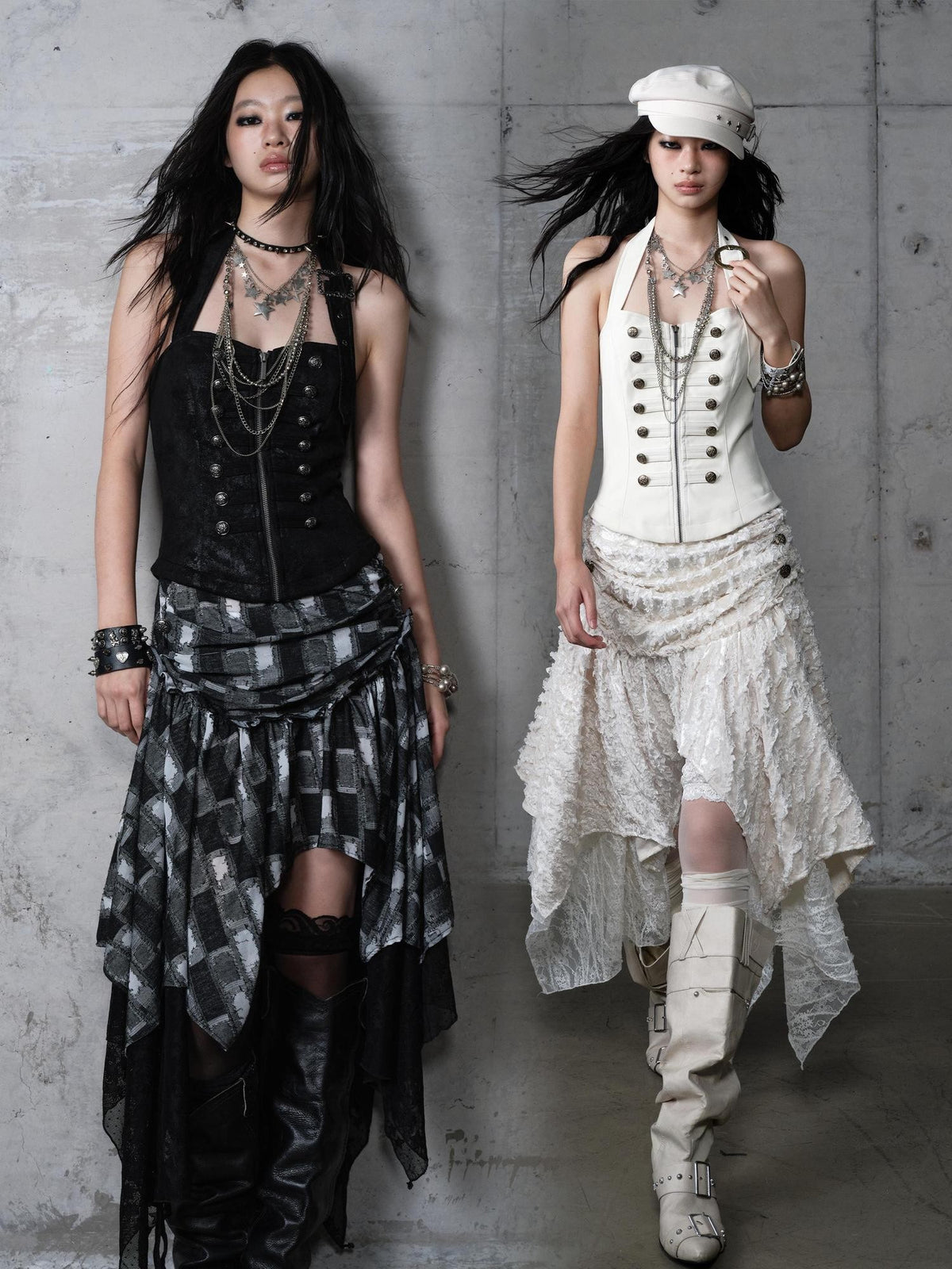 NO ROMANCE Plaid Velvet Irregular Court Style Women&