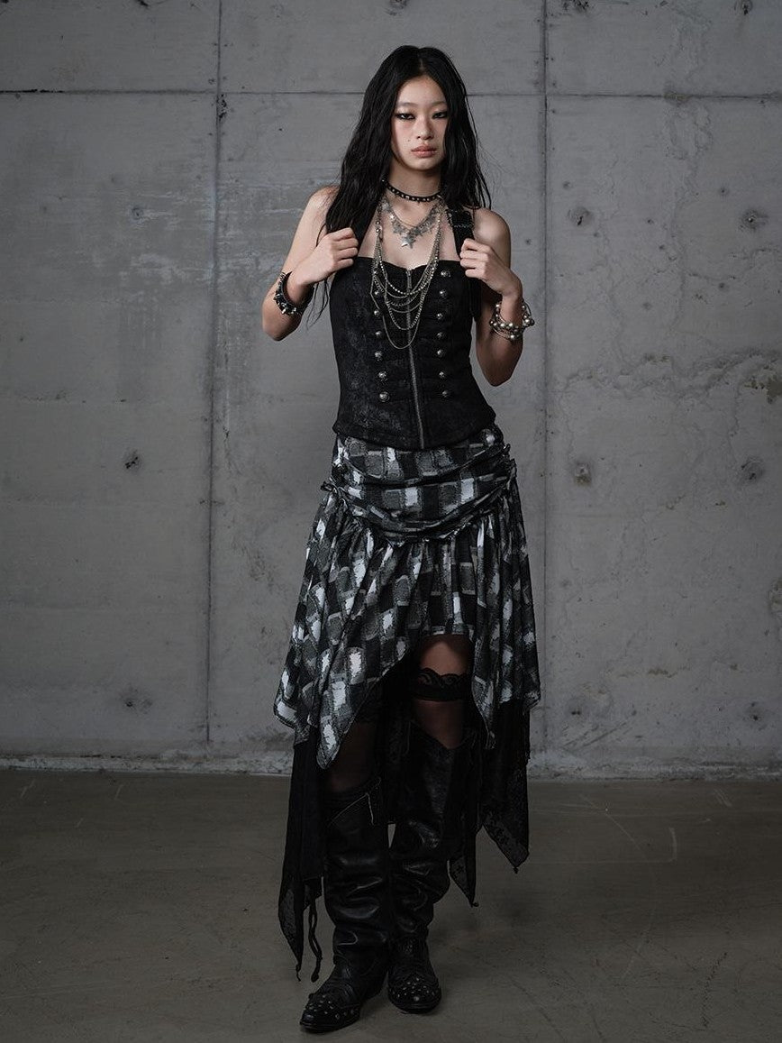 NO ROMANCE Plaid Velvet Irregular Court Style Women&