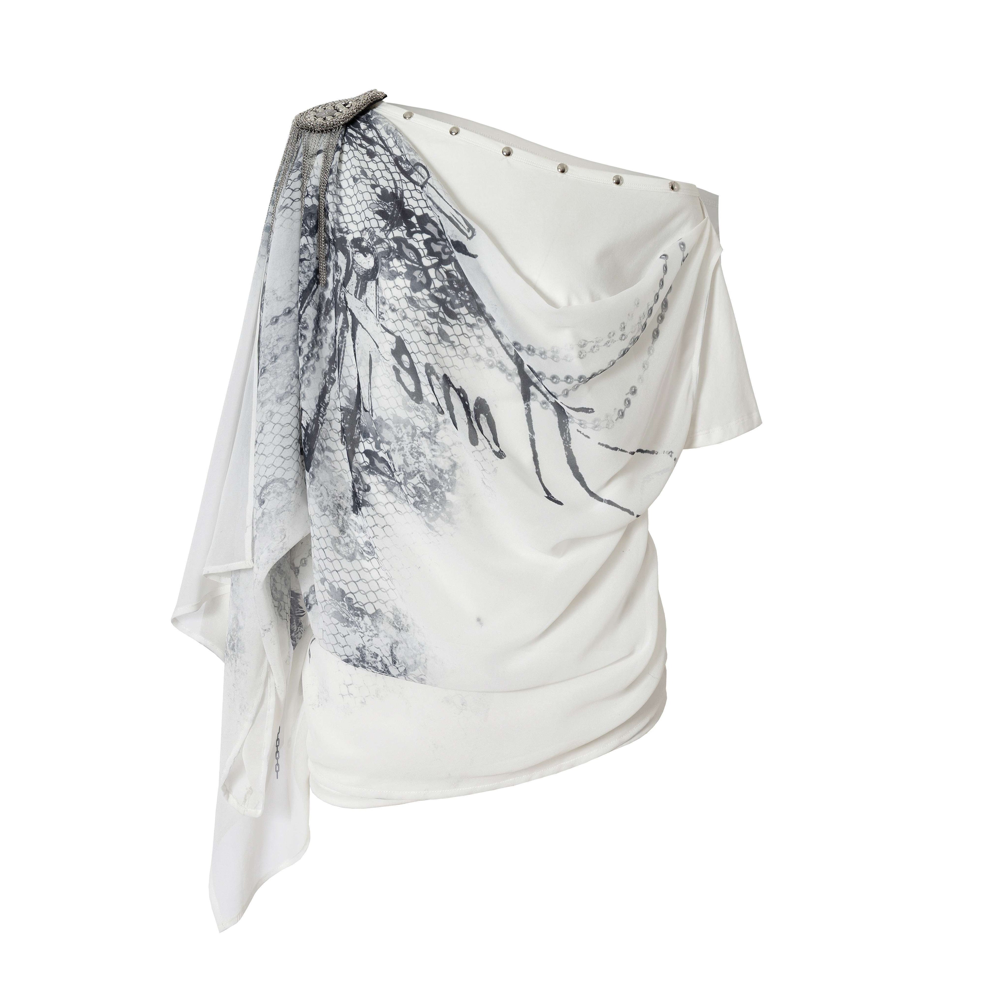 NO_ROMANCE_Print_Drape_One_Shoulder_Faux_Layered_Women&