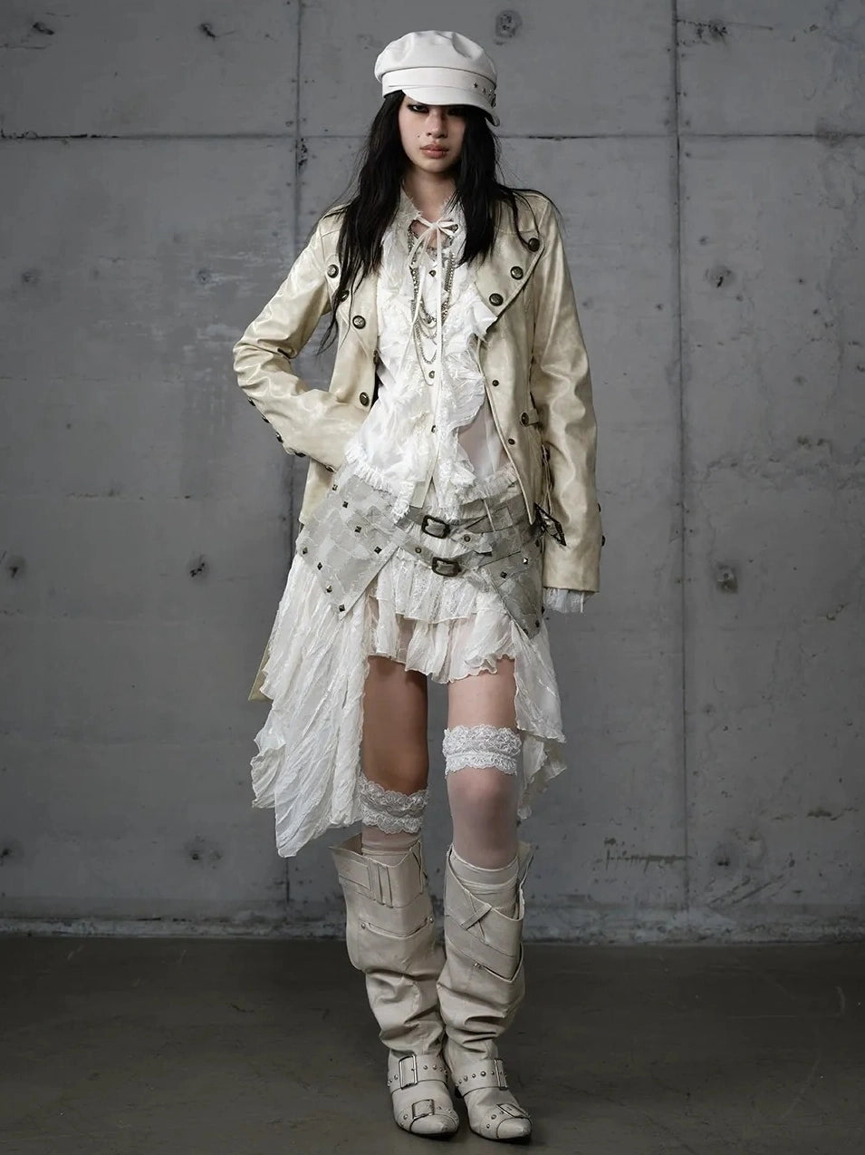 NO ROMANCE Printed Zip Up Loose Fit Crew Neck Long Sleeve Women Commuter Khaki Jacket