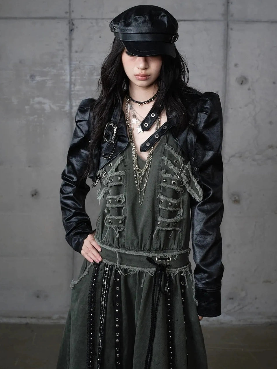 NO ROMANCE Pu Leather Cropped Punk Style Stand Collar Snap Button Women Moto Jacket