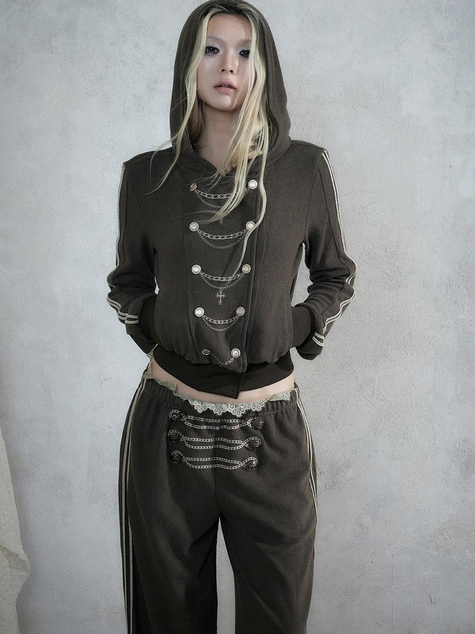 NO ROMANCE Punk Embroidered Double Breasted Hooded Women&