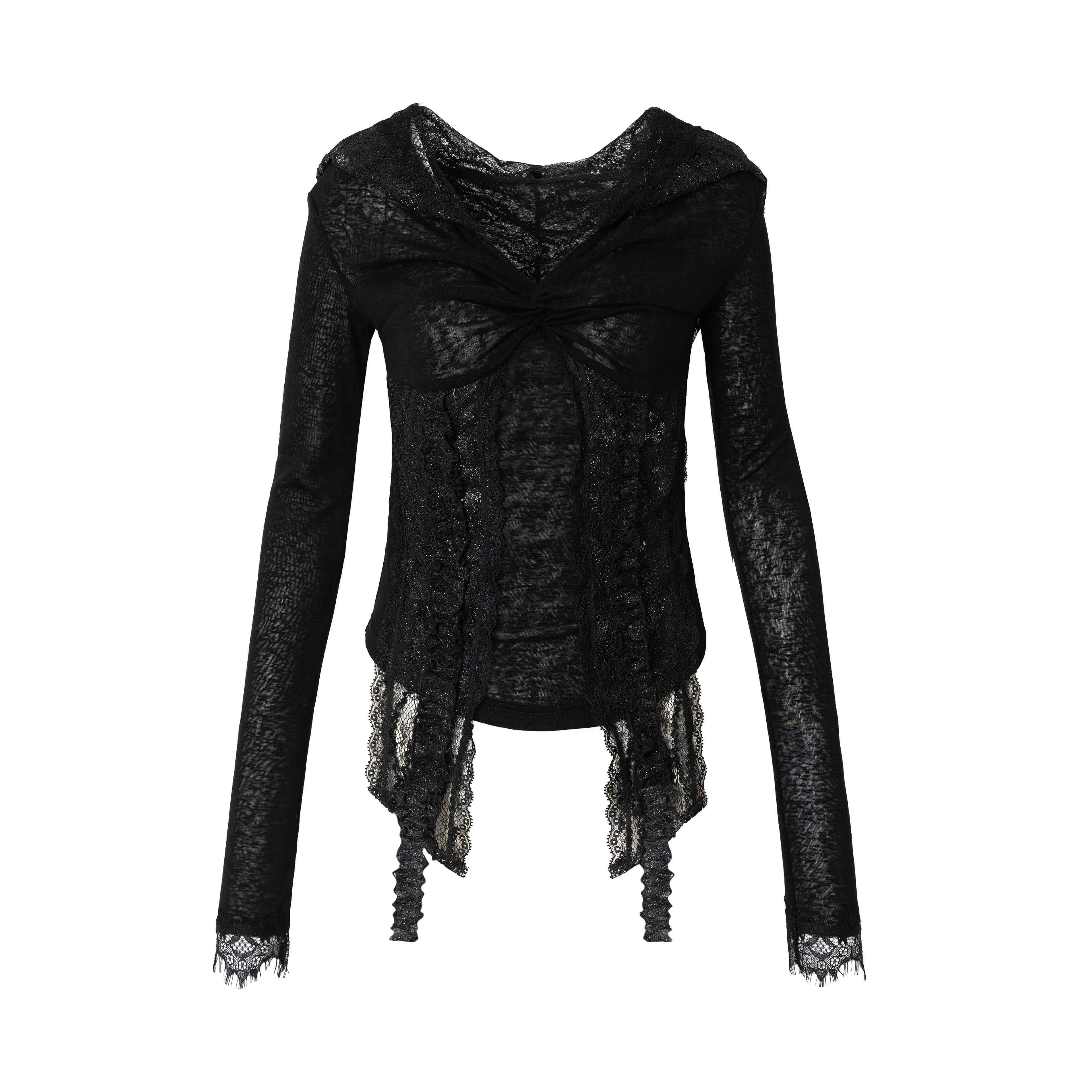 NO_ROMANCE_Punk_Lace_Twist_Knot_One_Shoulder_Hooded_Women&