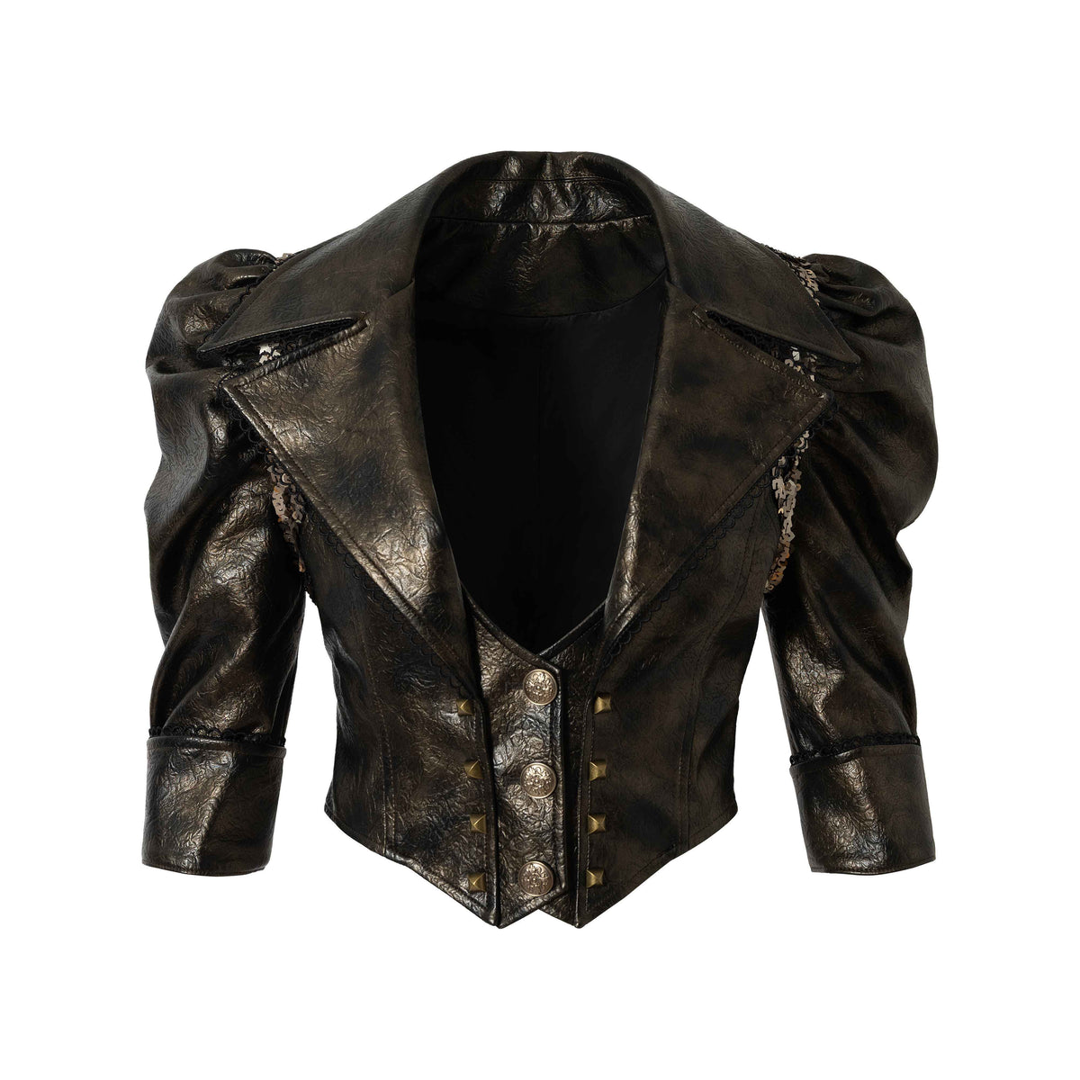 NO_ROMANCE_Punk_Studded_Metal_Embellished_Bubble_Sleeve_Cropped_Women&