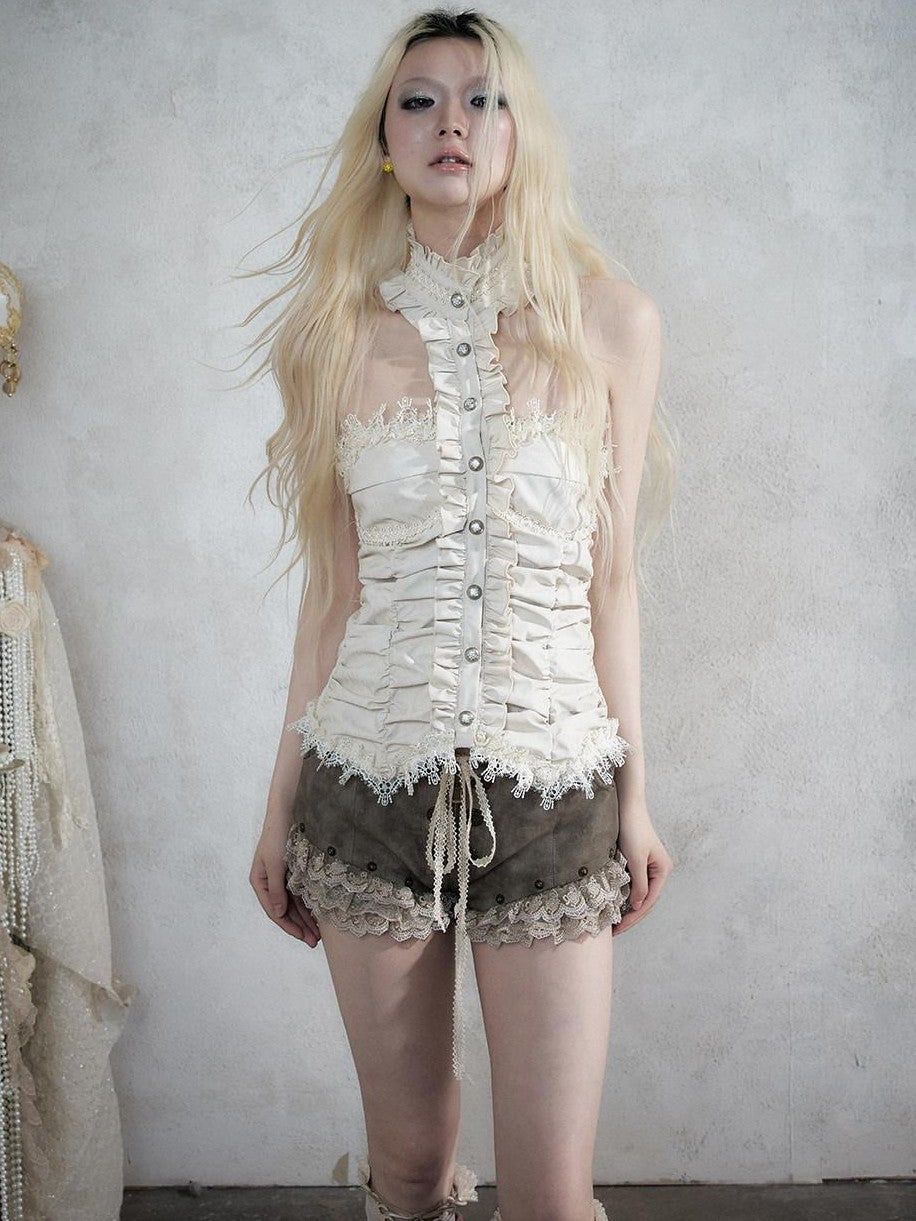 NO ROMANCE Punk Vintage Lace Trim Low Waist Slim Women&