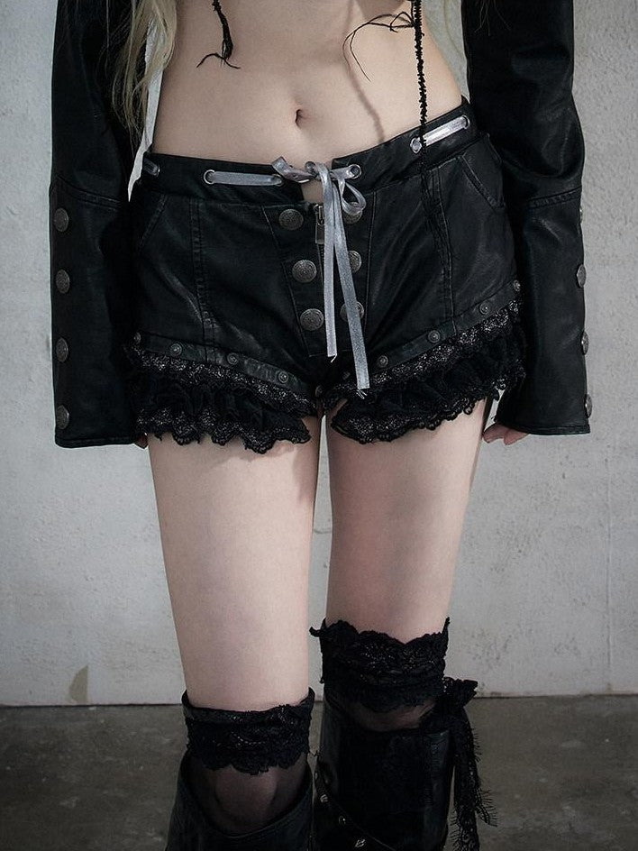 NO ROMANCE Punk Vintage Lace Trim Low Waist Slim Women&