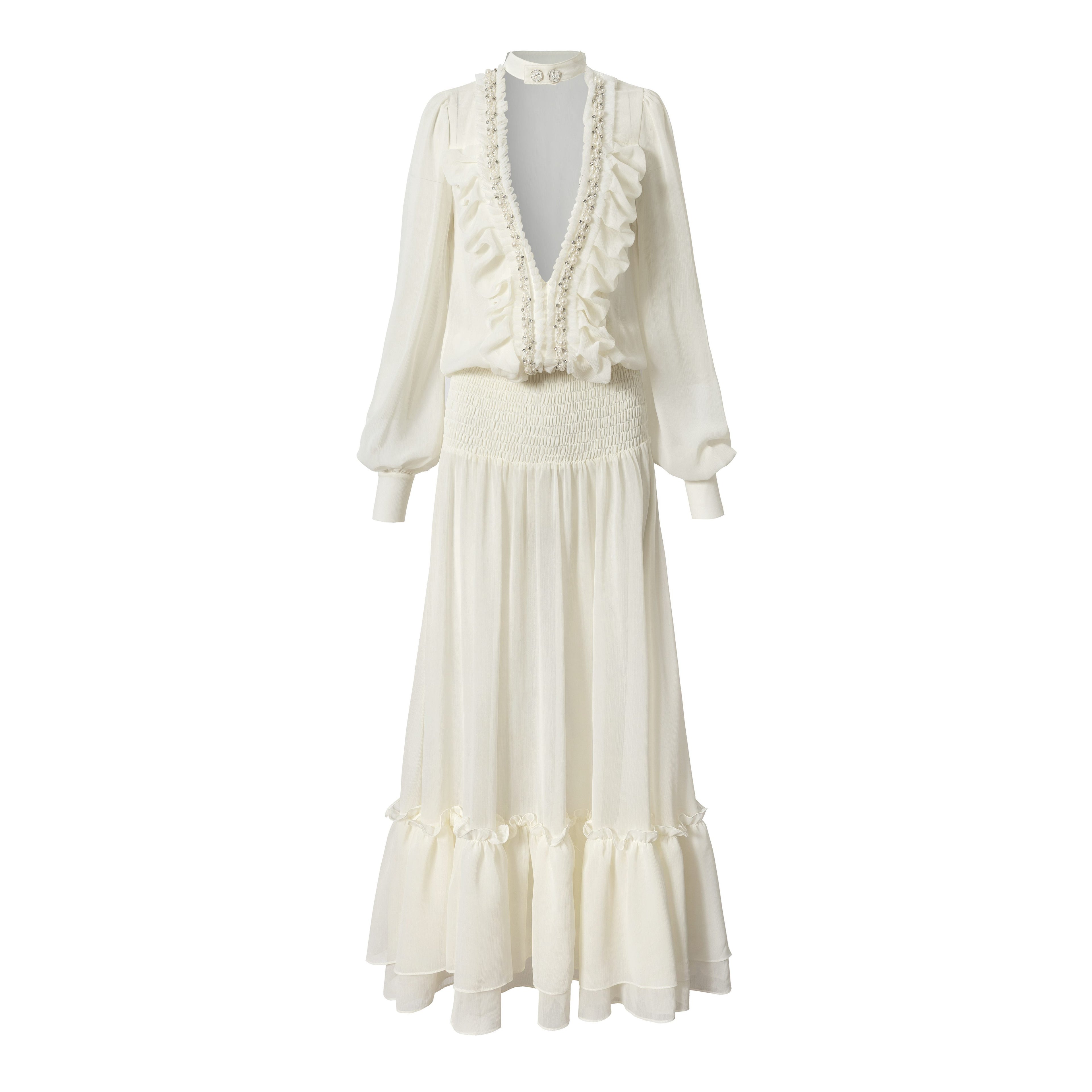 NO_ROMANCE_Regal_Pleated_V-neck_A_Line_Women&