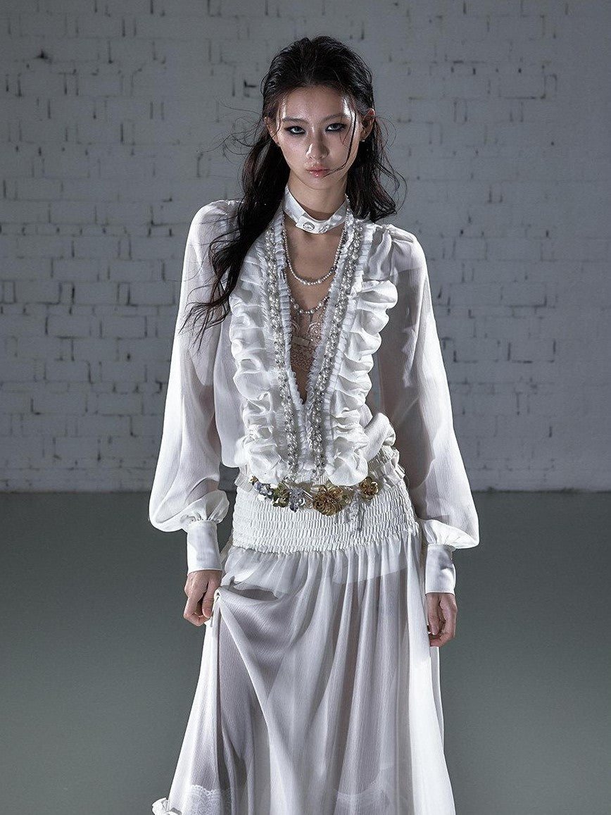 NO ROMANCE Regal Pleated V-neck A Line Women&