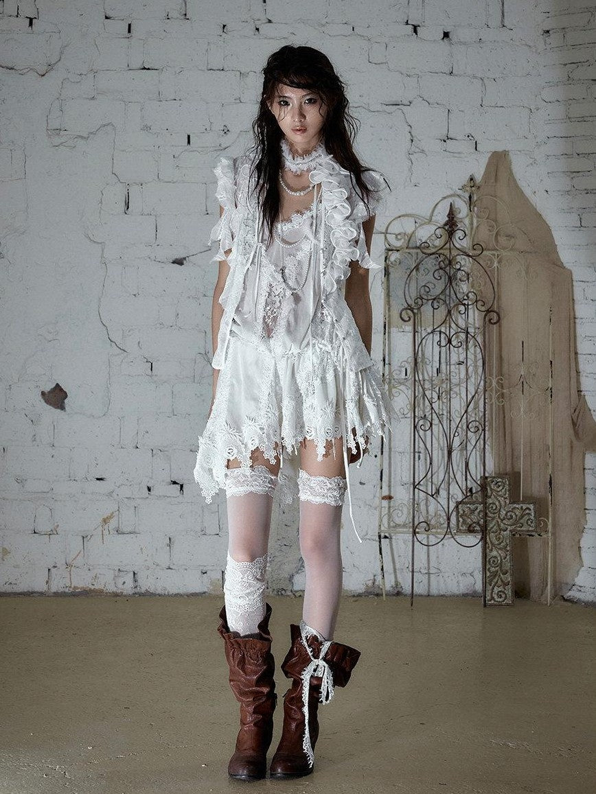 NO ROMANCE Regal Ruffled Sequin Spliced Tie Neck Cinched Waist Women&
