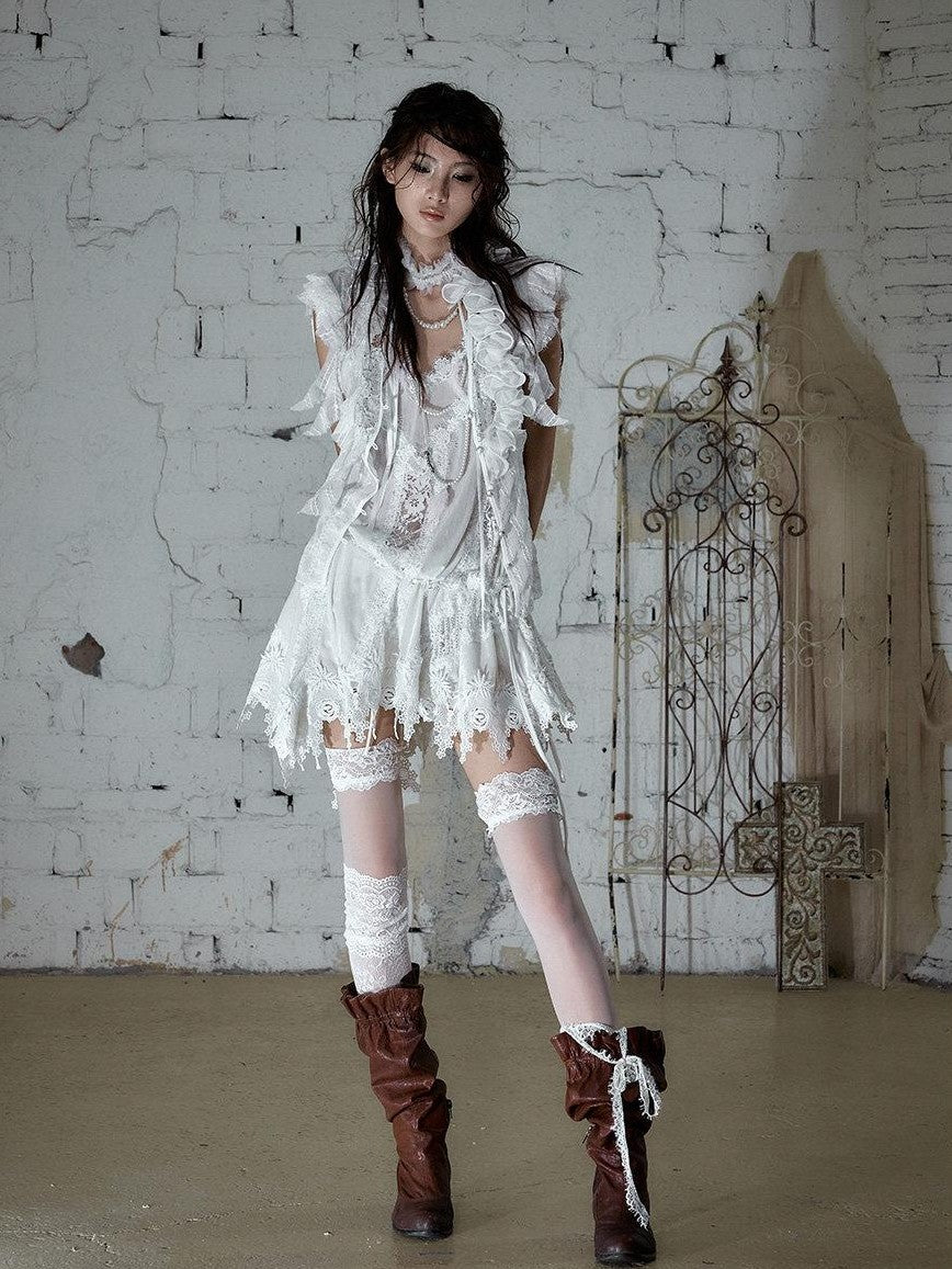 NO ROMANCE Regal Ruffled Sequin Spliced Tie Neck Cinched Waist Women&