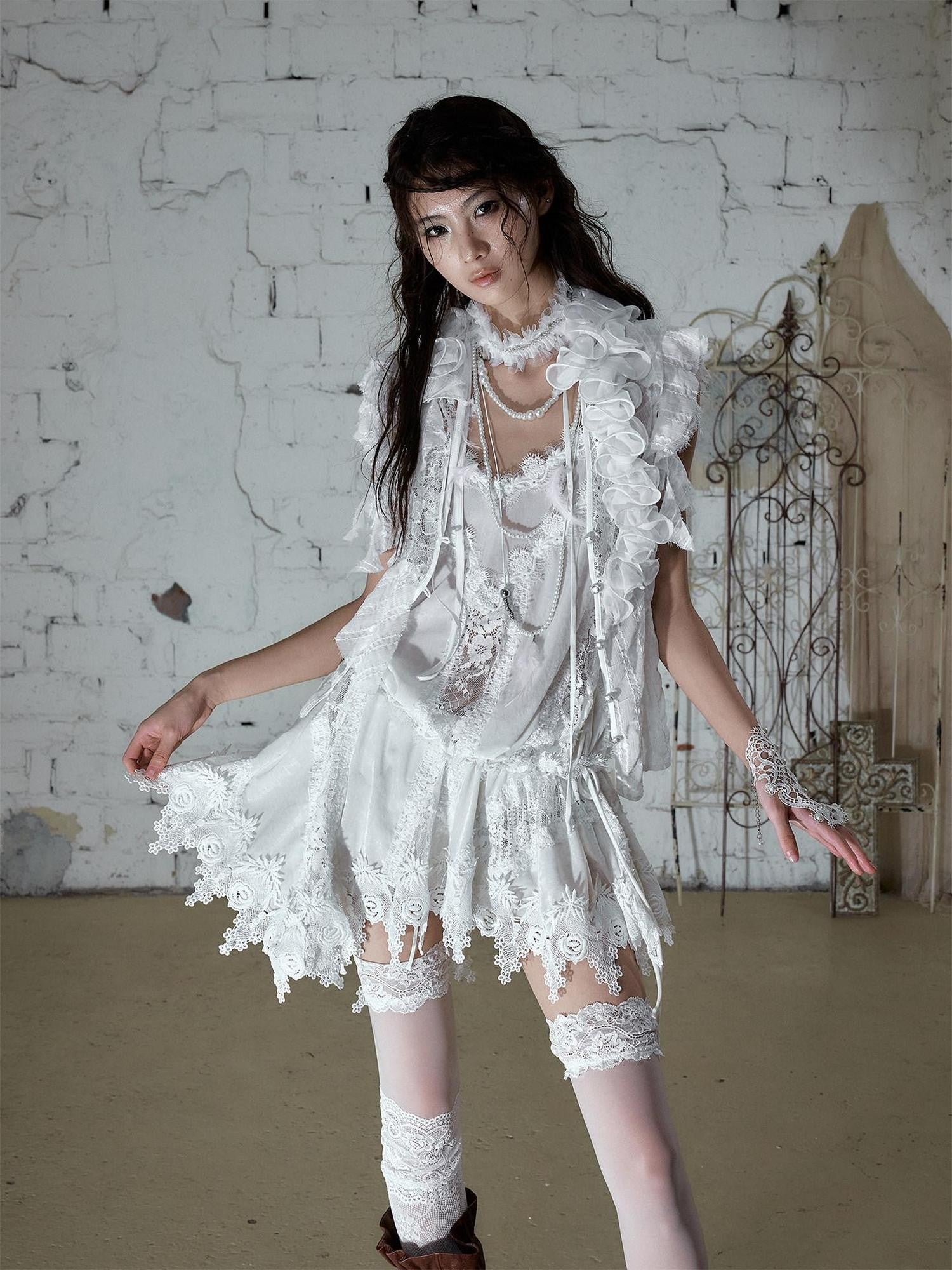 NO ROMANCE Regal Ruffled Sequin Spliced Tie Neck Cinched Waist Women&