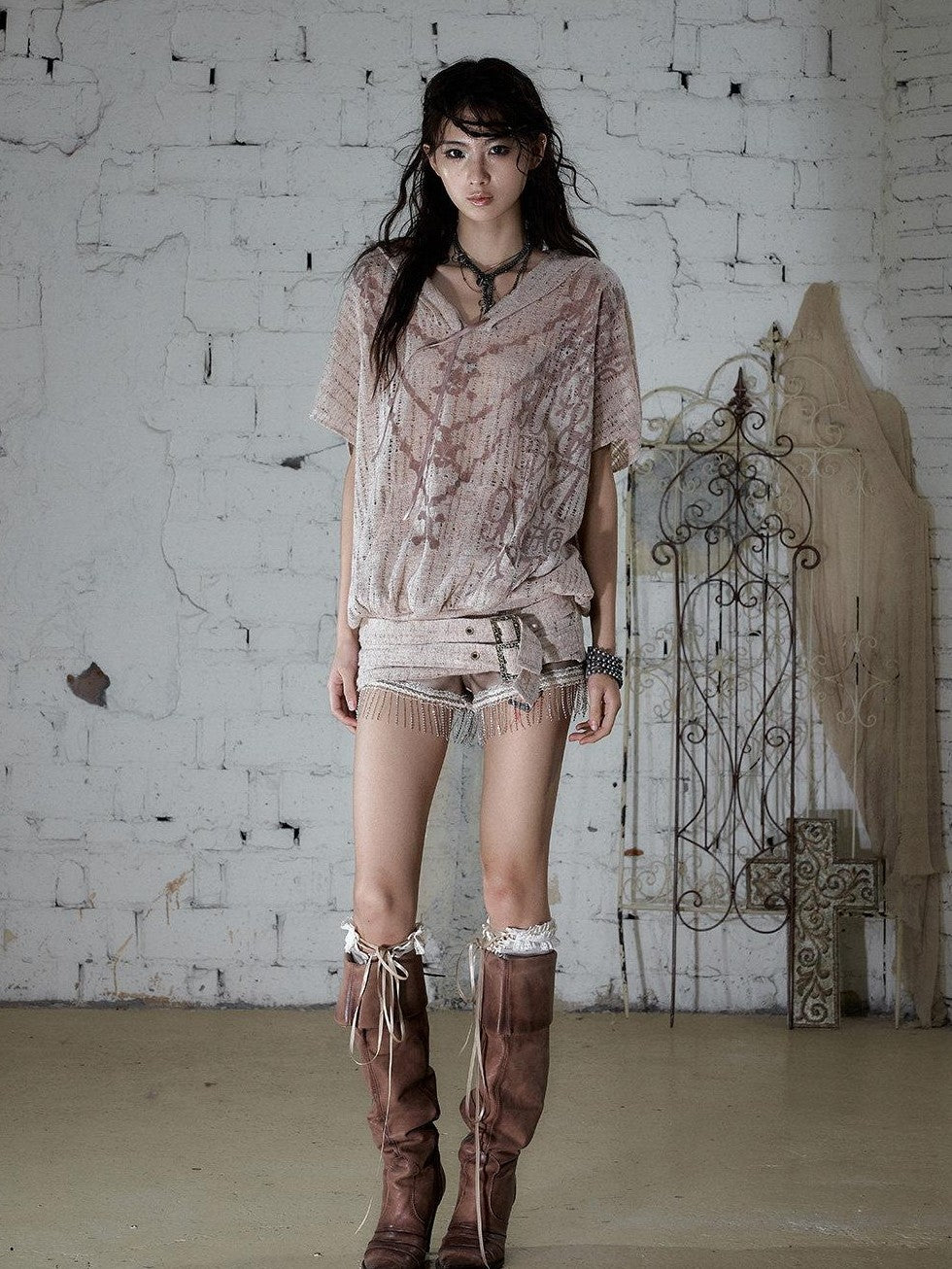 NO ROMANCE Ripped Printed Hooded Batwing Punk Women&