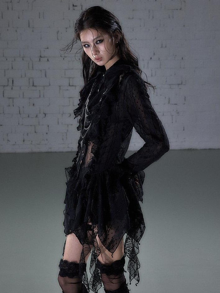 NO ROMANCE Romantic Punk Regal Lace Cutout Asymmetric Women&