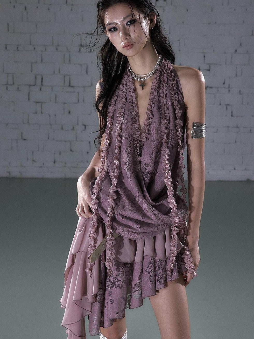 NO ROMANCE Romantic Ruffle Asymmetrical Tiered Women&