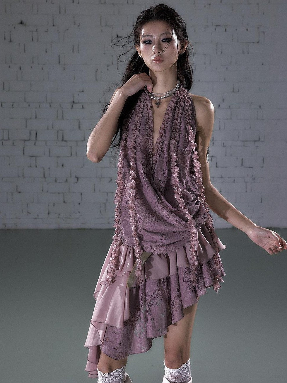 NO ROMANCE Romantic Ruffle Asymmetrical Tiered Women&