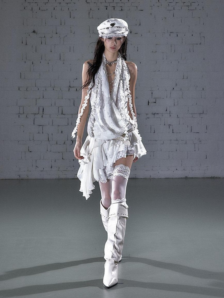 NO ROMANCE Romantic Ruffle Asymmetrical Tiered Women&
