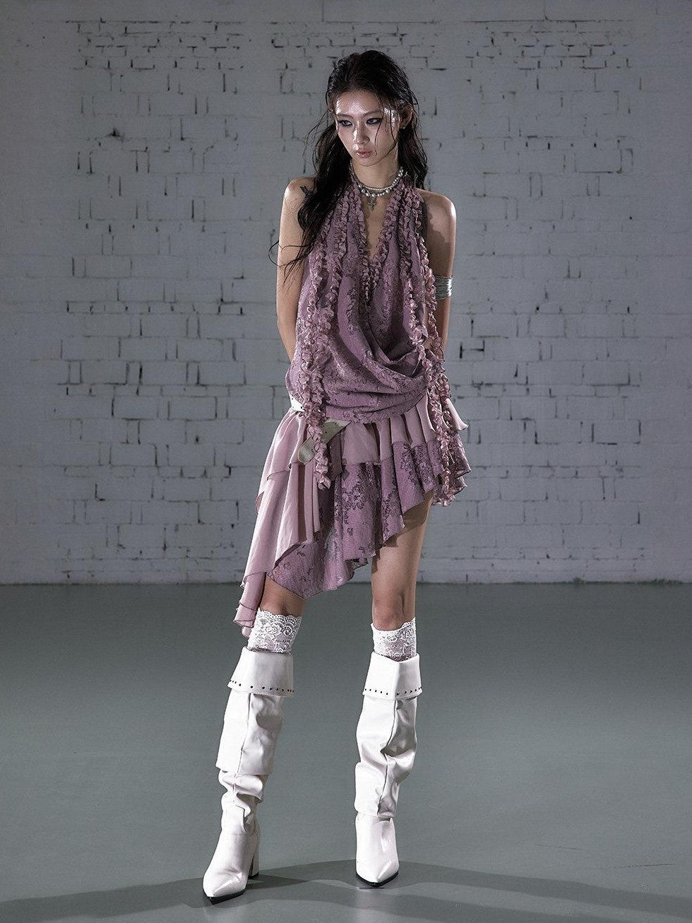 NO ROMANCE Romantic Ruffle Asymmetrical Tiered Women&