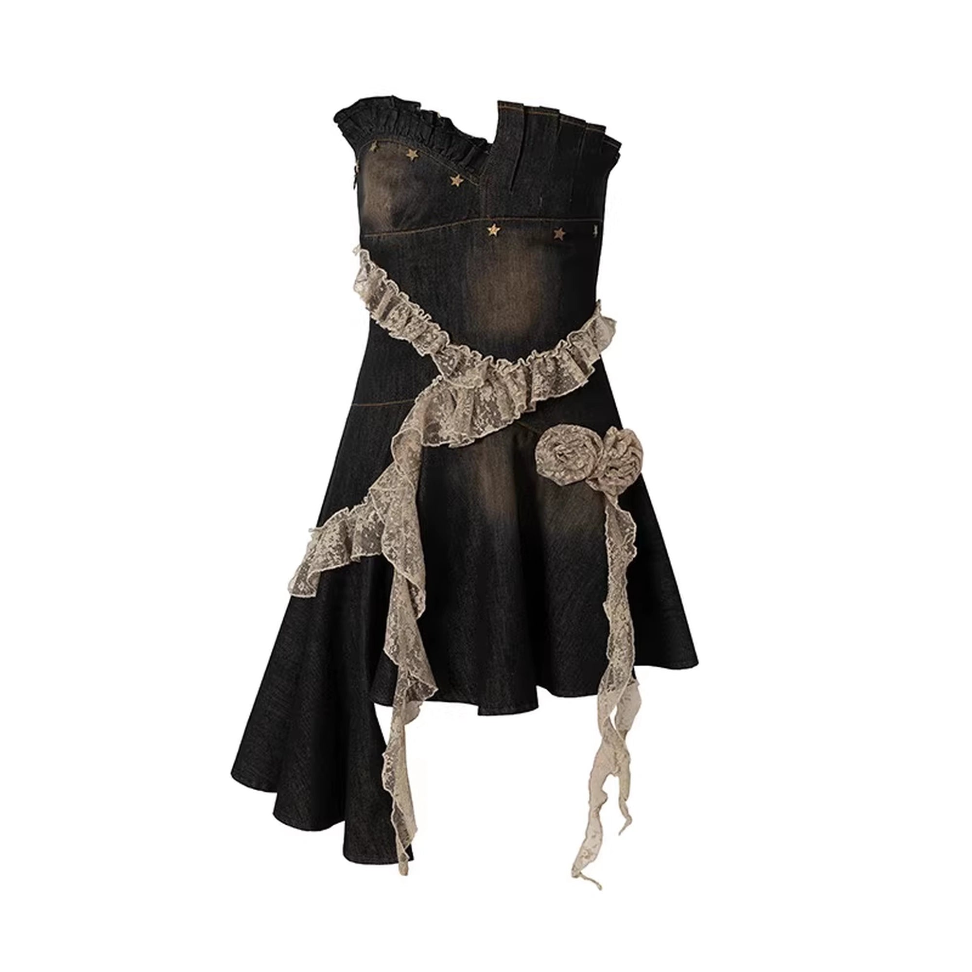 NO_ROMANCE_Ruched_Tube_Vintage_Black_With_Clear_Straps_Cotton_Blend_Women_Casual_Dresses_MISSTT