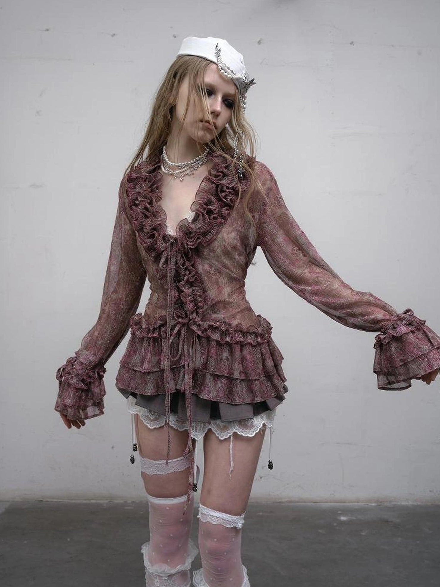 NO ROMANCE Shape Retaining Lightweight Bell Sleeve Slim Fit Lavender Women Blouse