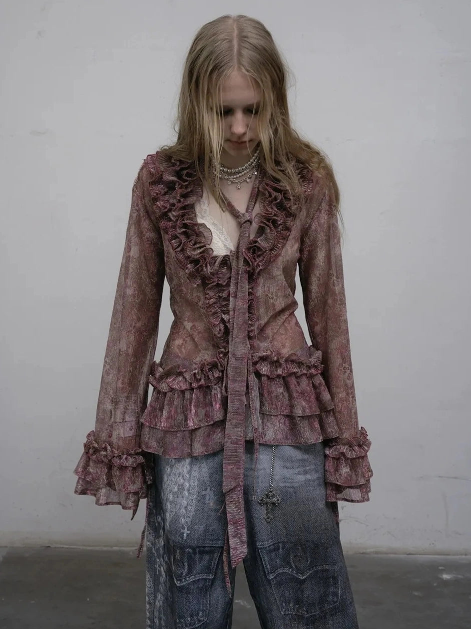 NO ROMANCE Shape Retaining Lightweight Bell Sleeve Slim Fit Lavender Women Blouse