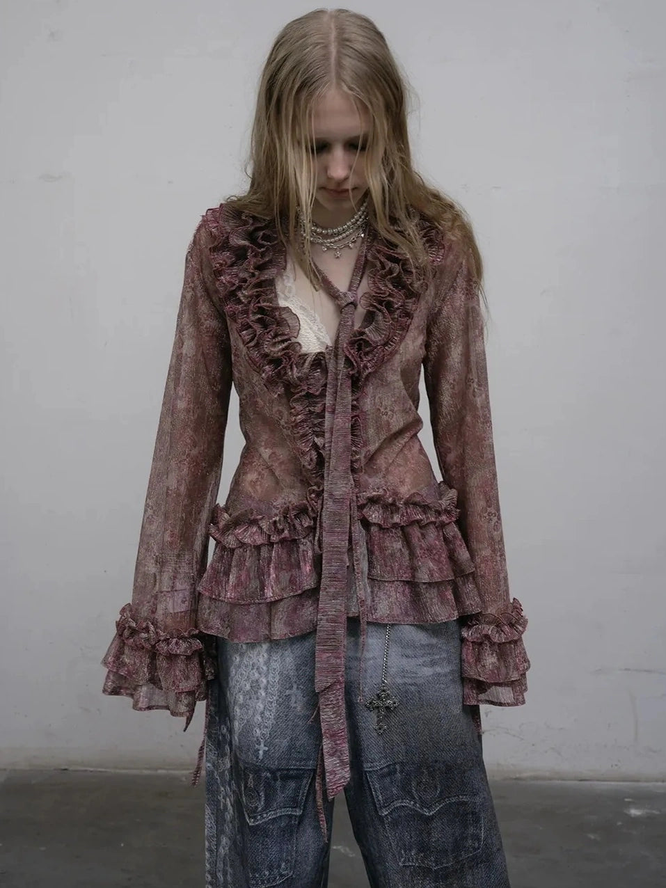 NO ROMANCE Shape Retaining Lightweight Bell Sleeve Slim Fit Lavender Women Blouse