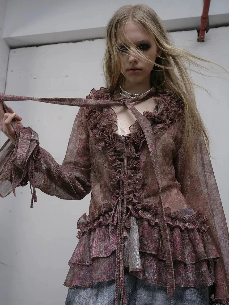 NO ROMANCE Shape Retaining Lightweight Bell Sleeve Slim Fit Lavender Women Blouse