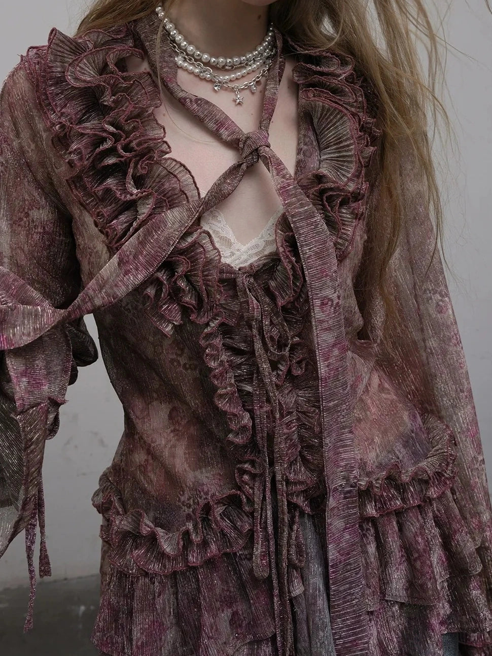 NO ROMANCE Shape Retaining Lightweight Bell Sleeve Slim Fit Lavender Women Blouse