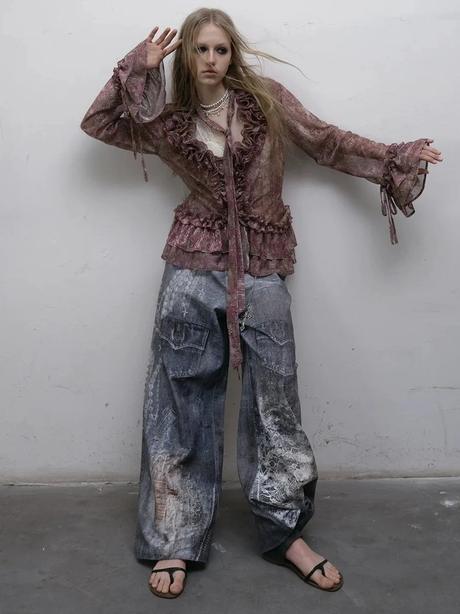 NO ROMANCE Shape Retaining Lightweight Bell Sleeve Slim Fit Lavender Women Blouse