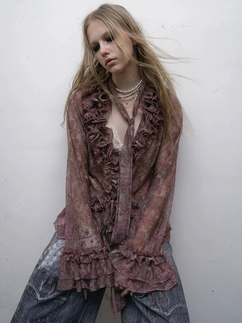 NO ROMANCE Shape Retaining Lightweight Bell Sleeve Slim Fit Lavender Women Blouse