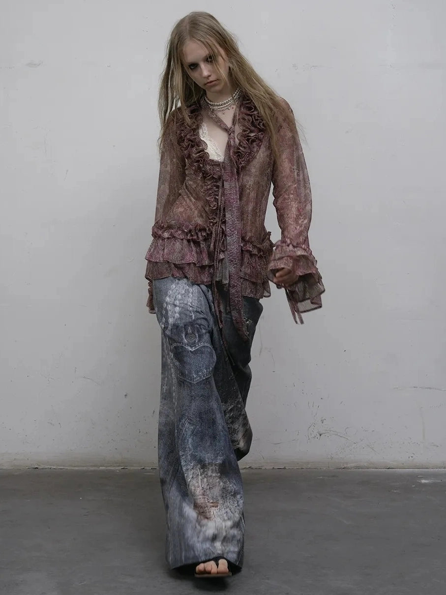 NO ROMANCE Shape Retaining Lightweight Bell Sleeve Slim Fit Lavender Women Blouse