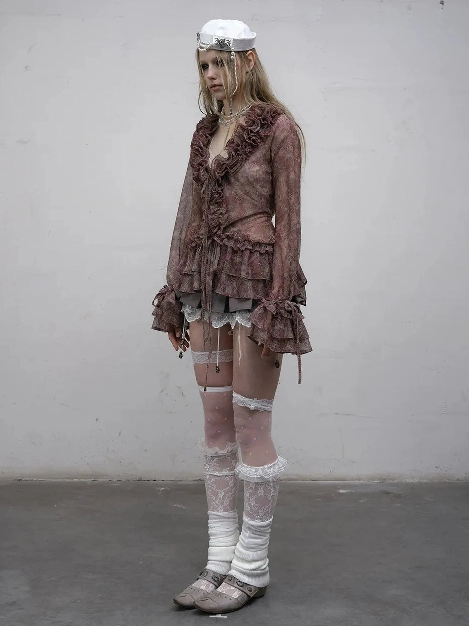 NO ROMANCE Shape Retaining Lightweight Bell Sleeve Slim Fit Lavender Women Blouse