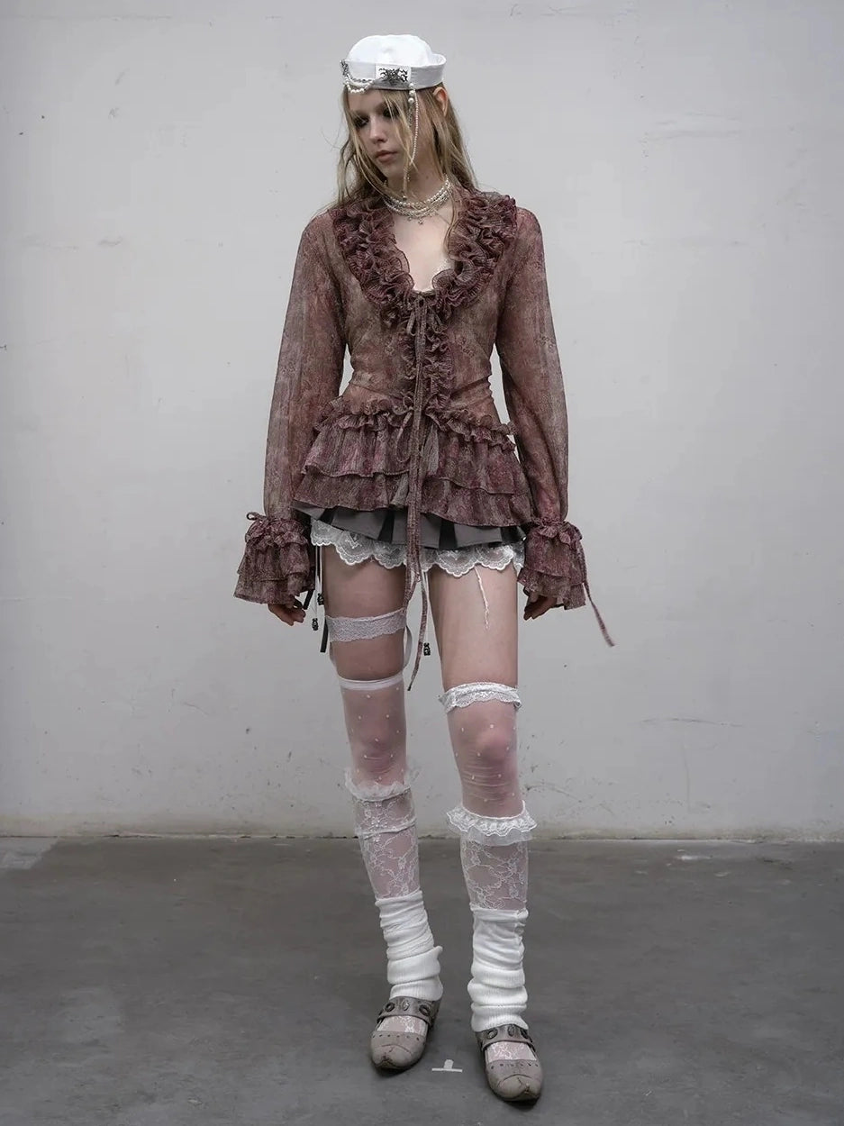 NO ROMANCE Shape Retaining Lightweight Bell Sleeve Slim Fit Lavender Women Blouse