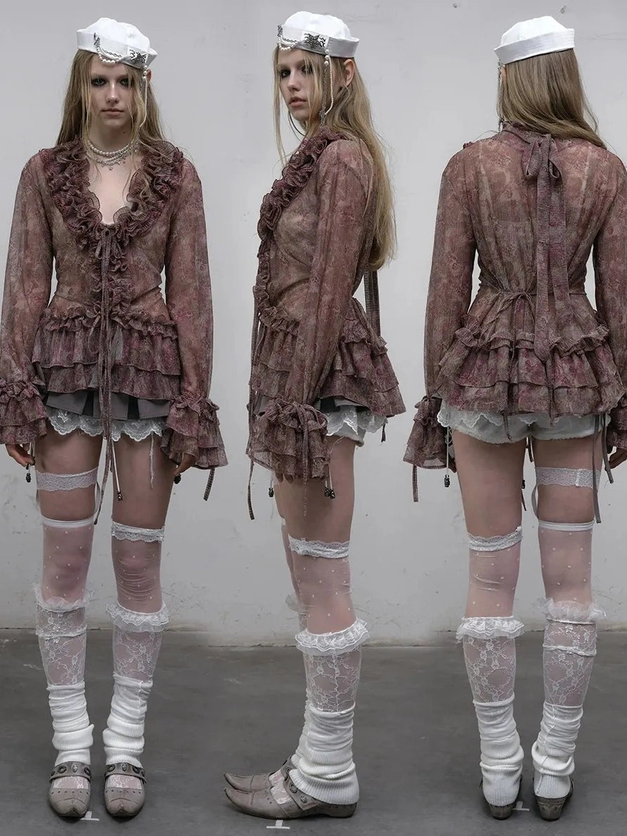 NO ROMANCE Shape Retaining Lightweight Bell Sleeve Slim Fit Lavender Women Blouse