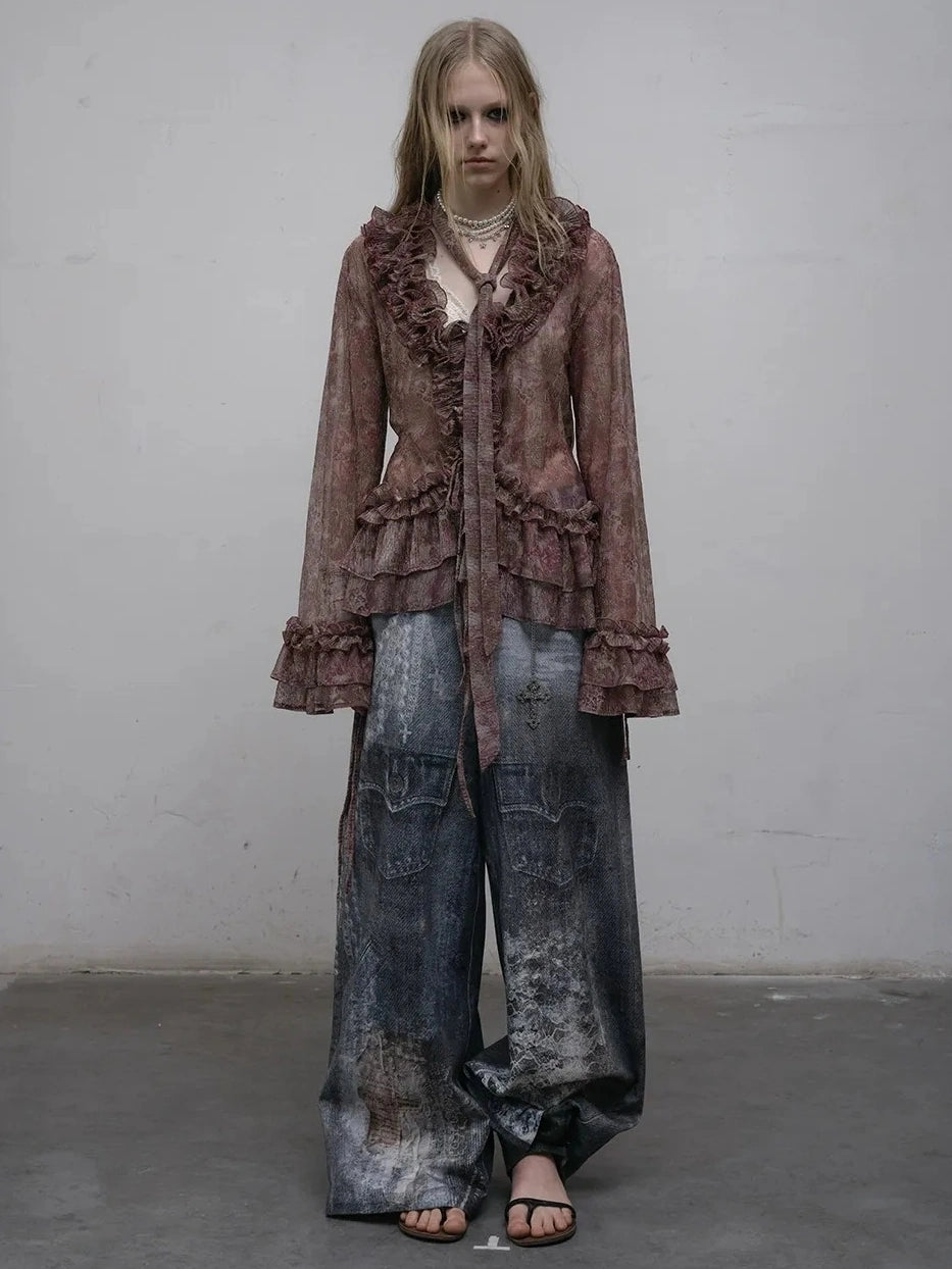 NO ROMANCE Shape Retaining Lightweight Bell Sleeve Slim Fit Lavender Women Blouse