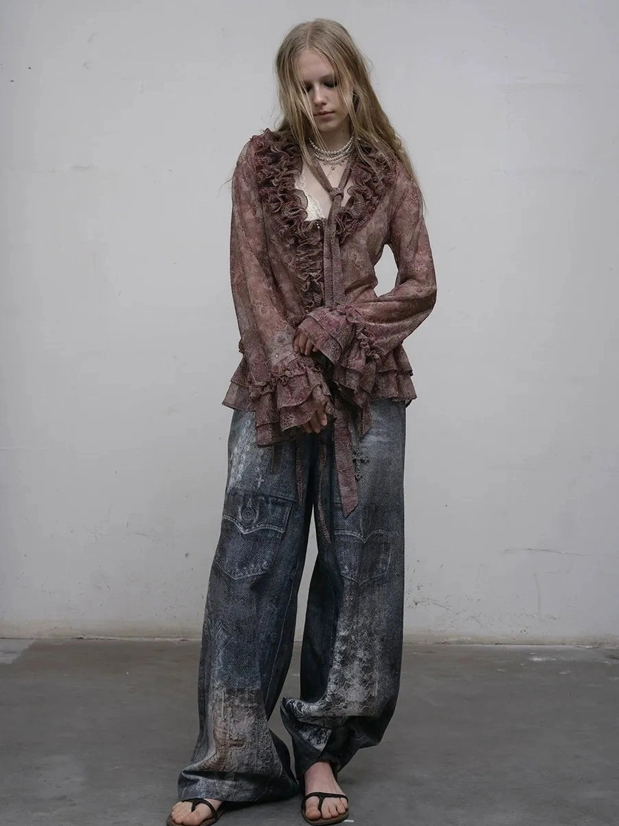 NO ROMANCE Shape Retaining Lightweight Bell Sleeve Slim Fit Lavender Women Blouse