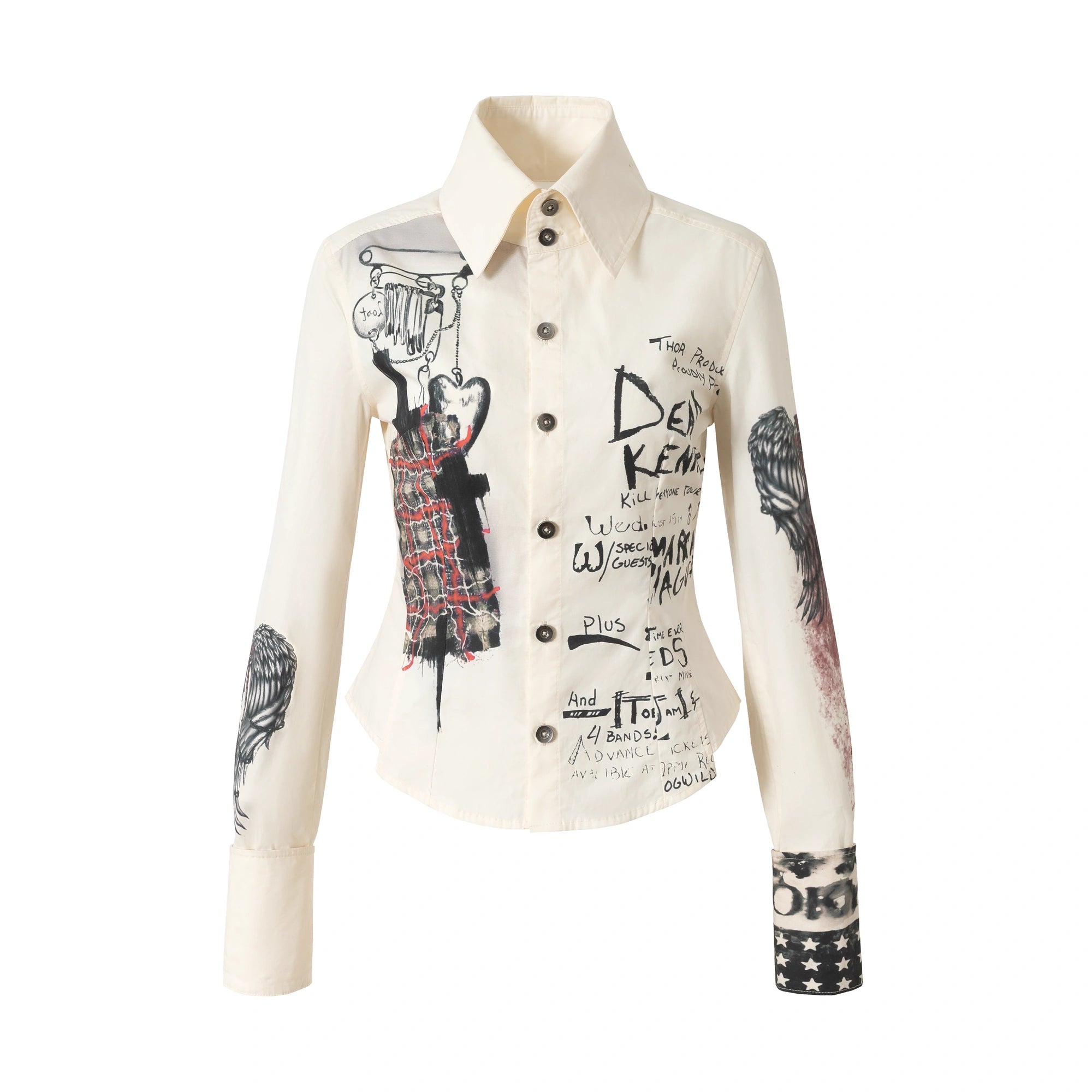 NO_ROMANCE_Shape_Retaining_Pure_Cotton_Gothic_Print_Slim_Fit_Long_Sleeve_Collar_Women_Shirt_MISSTT