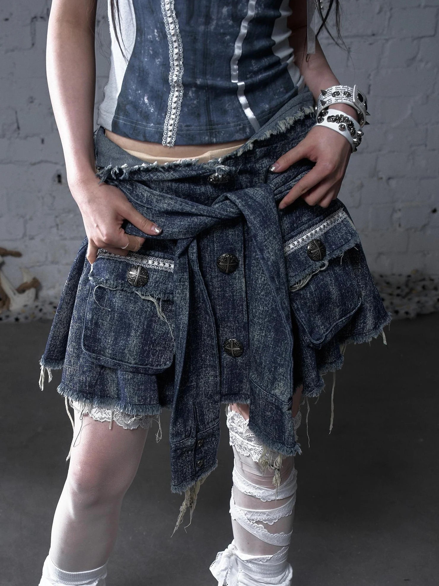 NO ROMANCE Soft Cotton Blend Low Waist Pleated Relaxed Fit Women Casual Heather Blue Skirt