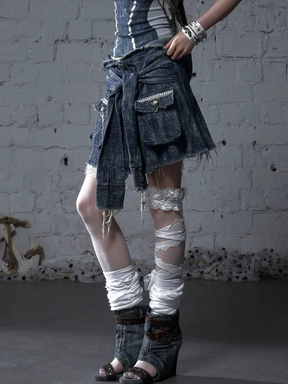 NO ROMANCE Soft Cotton Blend Low Waist Pleated Relaxed Fit Women Casual Heather Blue Skirt